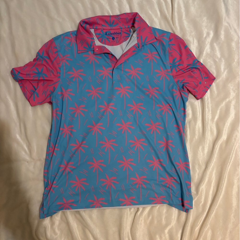 Palm tree chubbies large pink and blue shirt